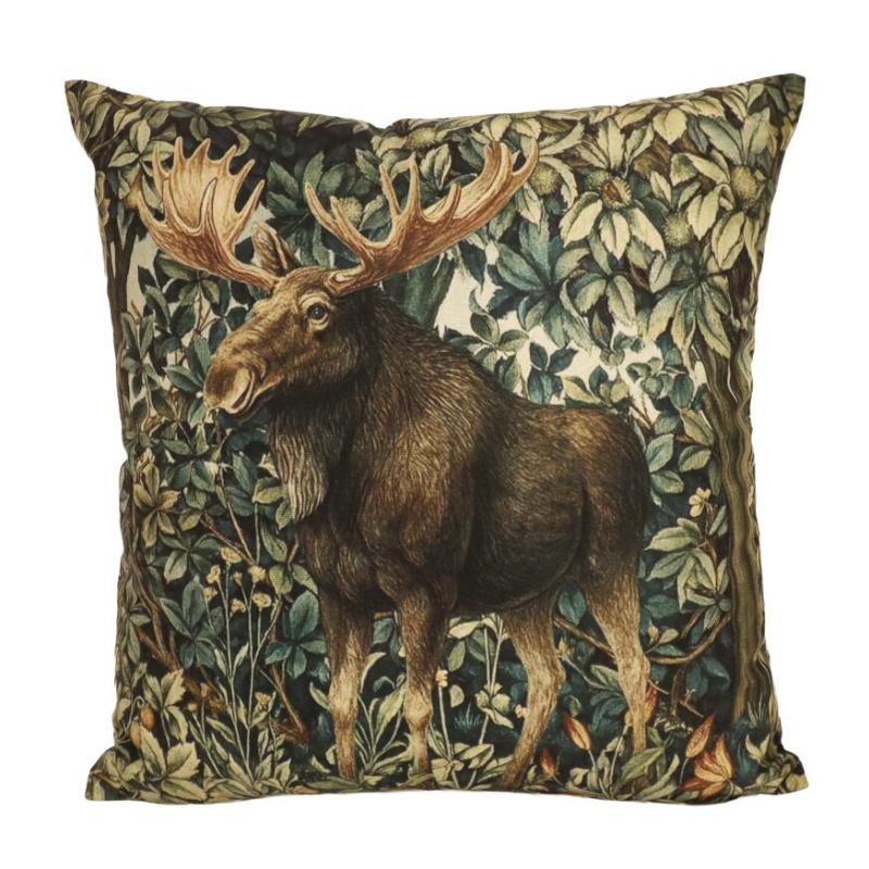 Kuddfodral FOREST MOOSE i sammet med en älg