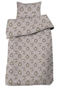 Bäddset HENRIETTA i satin med blommor och blad i droppmönster i rostfärg