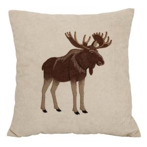 Kuddfodral MOOSE i kortklippt linnefärgad teddy-kvalité med broderad brun älg