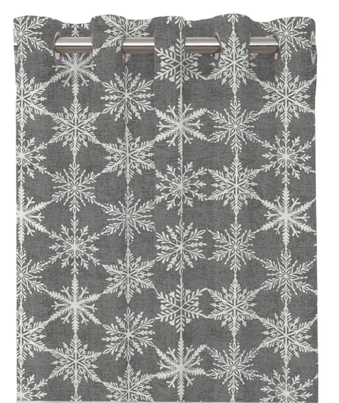 Gardin SNÖFLINGOR med tryckta vita snöflingor på grå bottenfärg