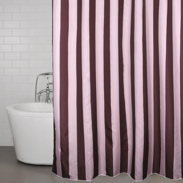 Duschdraperi RAND, breda ränder i vinrött och rosa