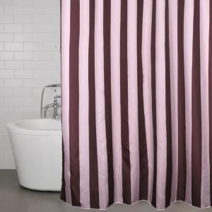 Duschdraperi RAND, breda ränder i vinrött och rosa