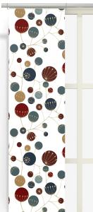 Panelgardin FRÖ med stora frökapslar i guld, blått och rött