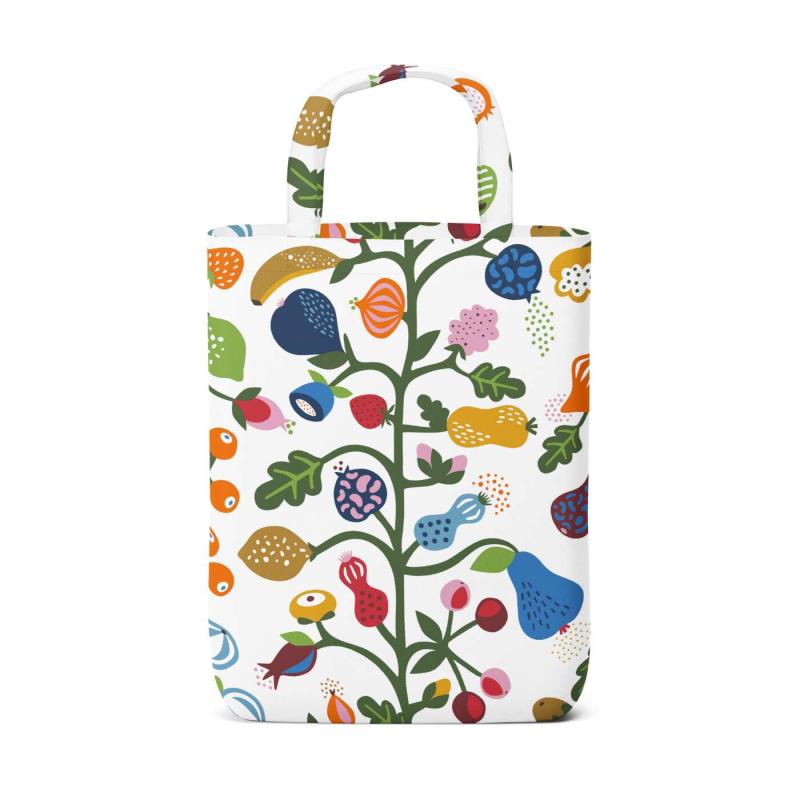 Bärkasse FRUKTTRÄD, fantasifullt mönster med frukter i färgsprakande kulörer