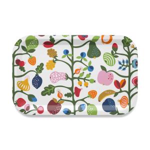 Bricka FRUKTTRÄD, rektangulär med fantasifullt mönster av frukter i färgsprakande kulörer