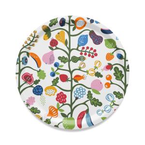Rund Bricka FRUKTTRÄD, med fantasifullt mönster av frukter i färgsprakande kulörer