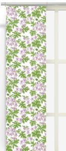 Panelgardin WESTERLUNDS BLOMMA, med lila små blommor och gröna blad