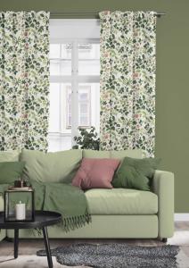 Gardin BLOMSTERLUND med rosa blommor och gröna blad