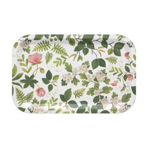 Bricka BLOMSTERLUND, rektangulär med rosa blommor och gröna blad