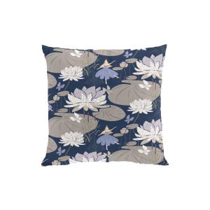 Kuddfodral LILY med vita näckrosor och grå näckrosblad på blå botten