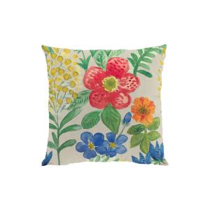 Kuddfodral ÄNGSDRÖM med blommor i rött, gult, blått och orange på beige bottenfärg