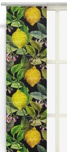 Panelgardin CITRUS med stora gula citroner på svart bottenfärg