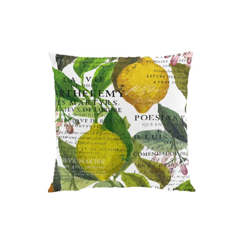 Kuddfodral CITRUS med stora gula citroner på beige bottenfärg