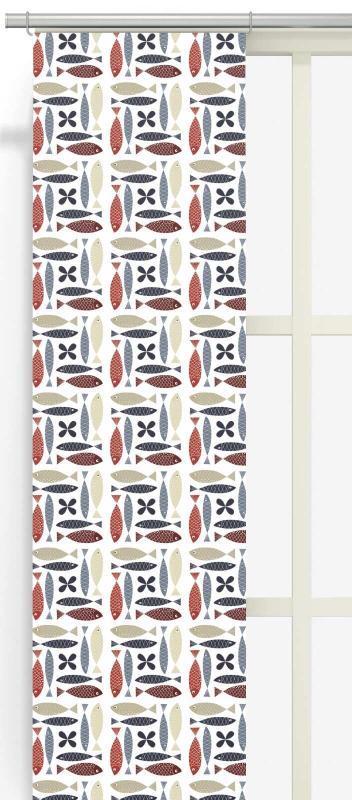 Panelgardin FINA FISKEN med små fiskar i rött, blått och beige