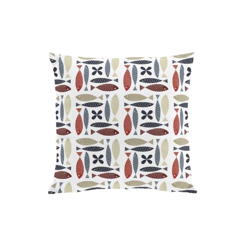 Kuddfodral FINA FISKEN med små fiskar i rött, blått och beige