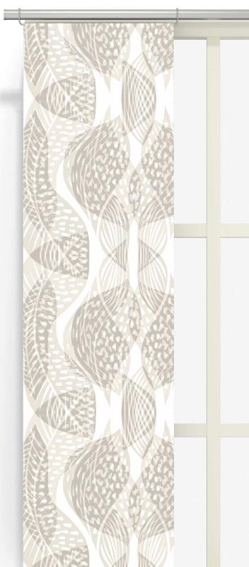 Panelgardin FRODA med slingrande bladformat mönster i beige på offwhite botten
