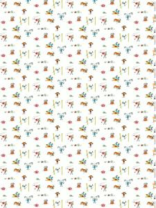 Metervara PIPPI PÅ CIRKUS, med tecknade motiv av Pippi Långstrump. Offwhite bottenfärg