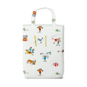 Bärkasse PIPPI PÅ CIRKUS, med tecknade motiv av Pippi Långstrump. Offwhite bottenfärg