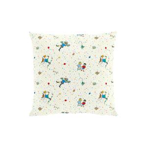 Kuddfodral KALAS HOS PIPPI, med tecknade motiv av Pippi, Tommy och Annika och Herr Nilsson, Offwhite bottenfärg