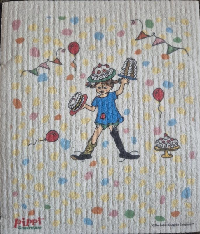 Disktrasa KALAS HOS PIPPI, med tecknade motiv av Pippi, Tommy och Annika och Herr Nilsson