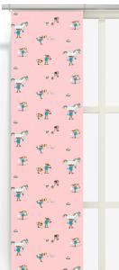 Panelgardin PIPPI MED VÄNNER, med tecknade motiv av Pippi Långstrump. Rosa bottenfärg