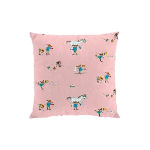 Kuddfodral PIPPI MED VÄNNER, med tecknade motiv av Pippi Långstrump. Rosa bottenfärg