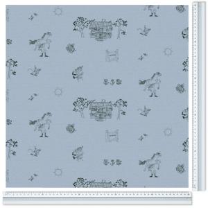 Barnförkläde VILLA VILLEKULLA, med tecknade motiv av Pippi Långstrump. Blå bottenfärg