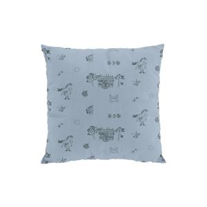 Kuddfodral VILLA VILLEKULLA, med tecknade motiv av Pippi Långstrump. Blå bottenfärg