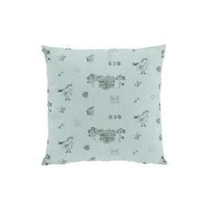 Kuddfodral VILLA VILLEKULLA, med tecknade motiv av Pippi Långstrump. Grön bottenfärg