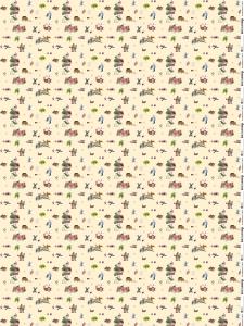 Metervara EMIL I KATTHULT, med tecknade motiv av Emils hyss och upptåg. Beige bottenfärg