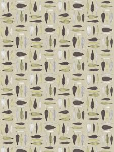 Panelgardin UNDER TRÄDET med gulgröna och grå blad på beige bottenfärg