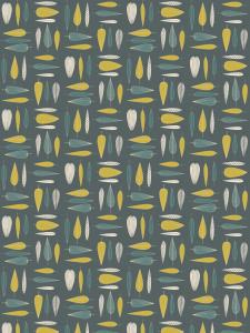 Panelgardin UNDER TRÄDET med gulgröna, grå och turkos blad på mörk turkos bottenfärg