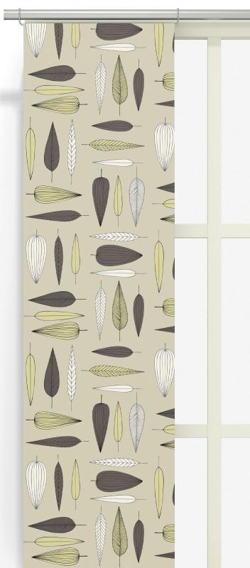 Panelgardin UNDER TRÄDET med gulgröna och grå blad på beige bottenfärg