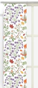 Panelgardin HÖSTASTER med blålila höstaster och orange lönnlöv och nypon