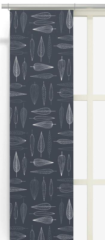 Panelgardin FROSTBLAD med stiliserade blad på blå bottenfärg