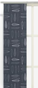 Panelgardin FROSTBLAD med stiliserade blad på blå bottenfärg