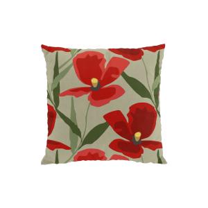 Kuddfodral BLOMSTERSKRUD (Culla) med stora röda blommor på linnefärgad botten