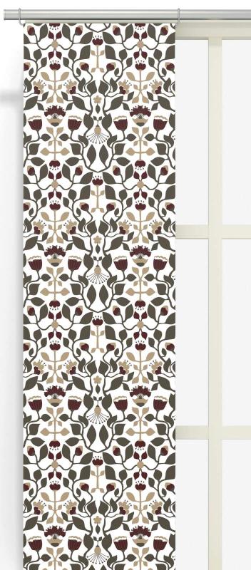 Panelgardin BLOMSTERSNÅR i medaljongmönster av slingrande blommor och blad i brunt