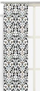 Panelgardin BLOMSTERSNÅR i medaljongmönster av slingrande blommor och blad i turkos