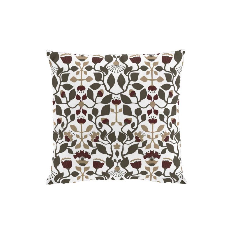 Kuddfodral BLOMSTERSNÅR i medaljongmönster av slingrande blommor och blad i brunt