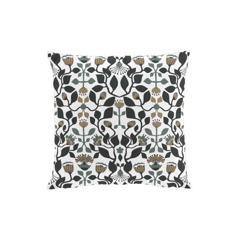 Kuddfodral BLOMSTERSNÅR i medaljongmönster av slingrande blommor och blad i turkos