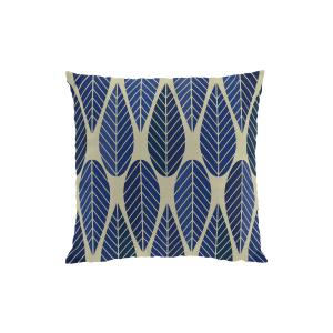 Kuddfodral BLADER (Culla), grafiskt retromönster med blad i blått på beige botten