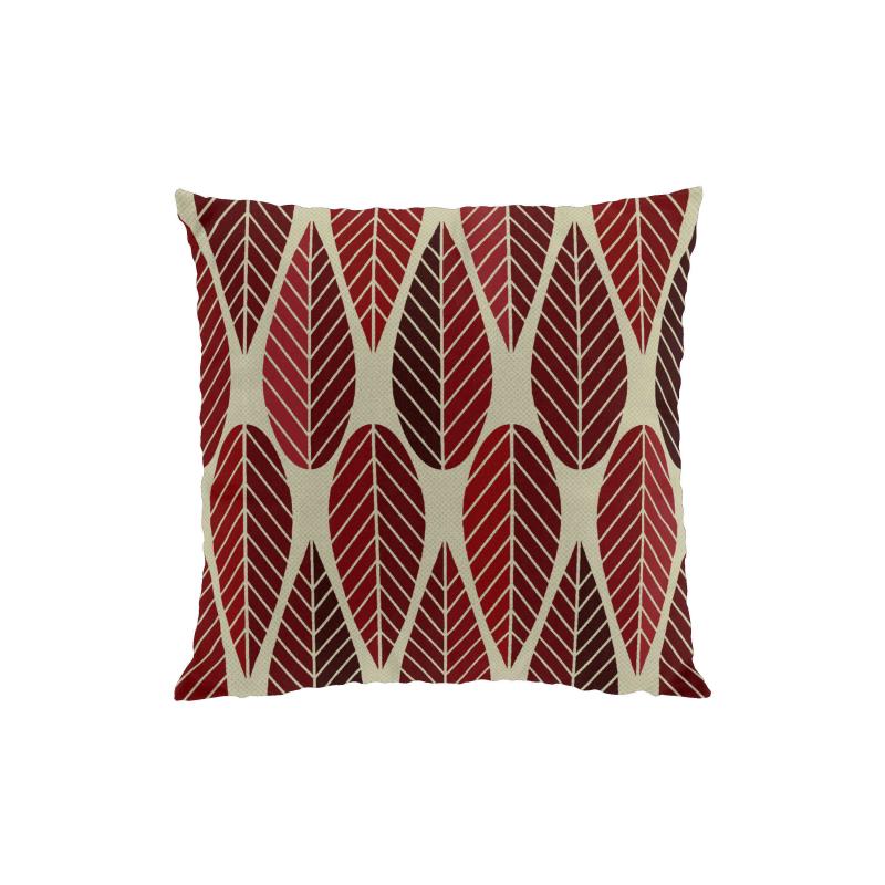 Kuddfodral BLADER (Culla), grafiskt retromönster med blad i rött på beige botten