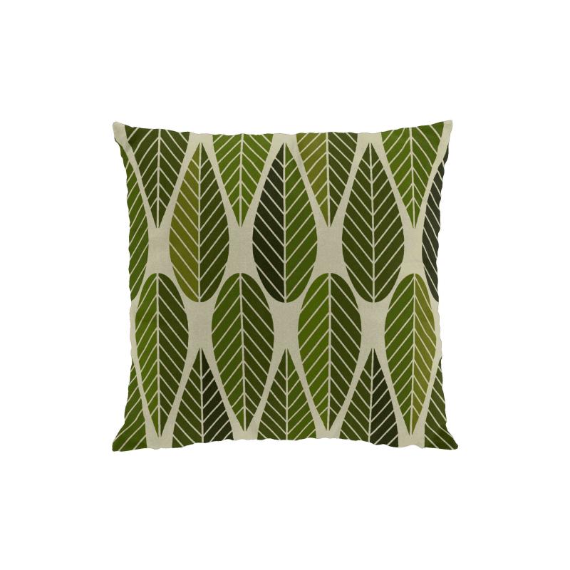 Kuddfodral BLADER (Culla), grafiskt retromönster med blad i grönt på beige botten