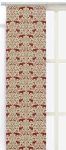 Panelgardin SKOGENS KONUNG (Culla) med älgar i rött på linnefärgad botten