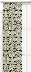 Panelgardin SKOGENS KONUNG (Culla) med älgar i svart på linnefärgad botten