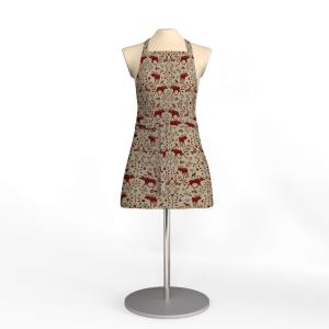 Förkläde SKOGENS KONUNG (Culla) med älgar i rött på linnefärgad botten