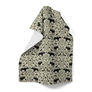 Kökshandduk SKOGENS KONUNG (Culla) med älgar i svart på linnefärgad botten