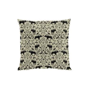 Kuddfodral SKOGENS KONUNG (Culla) med älgar i svart på linnefärgad botten