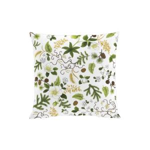 Kuddfodral Barr & Blom med julrosor, kottar och granris i vitt, brunt, gult och grönt